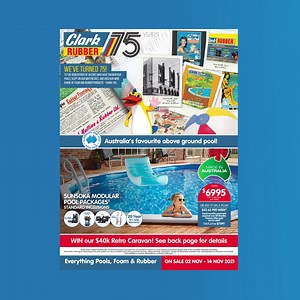 26 reactions | We’re so excited to celebrate 75 years of Clark Rubber! Create your summer oasis with our November Catalogue, out now! Shop now for your chance to WIN a Retro Caravan & Pool! | Clark Rubber | Facebook
