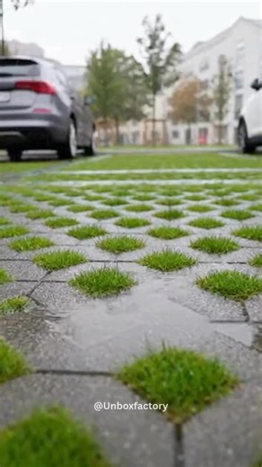 Germany Created Parking Lots Made of Permeable Grass Tiles — Allowing Rainwater to Soak Through In Germany, many cities are replacing traditional concrete parking lots with permeable grass grid tiles, a smart blend of urban design and environmental engineering. These reinforced grids support the weight of vehicles while leaving open spaces filled with soil and grass. Unlike asphalt, these grass tiles allow rainwater to seep directly into the ground, reducing surface runoff, preventing urban floo