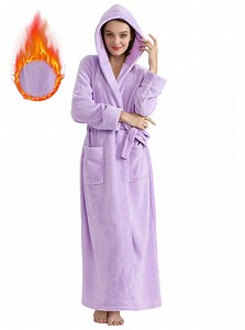 Women's Long Hooded Robes Luxurious Plush Fleece Bathrobe with Belt & Pocket Full Length Ladies Robes Winter Warm Housecoat Nightgown - XL & Light Purple - Walmart.com