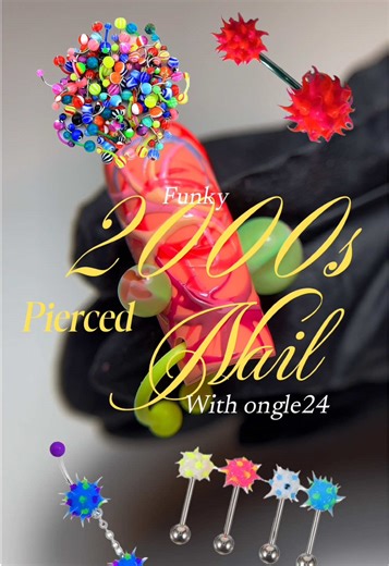 Funky 2000s pierced nail 🦠🤯 w/ @Ongle24Officiel 🫶 Petit tuto nail art avec la gamme 3in1 collection d’été de chez ongle24 ! Une gamme révolutionnaire puisqu’elle fait base, couleur et top coat en 1 seule couche !! 🤌🏻 Si t’es intéressé.e profite de mon code promo si tes un.e new client.e avec O243EN1VA sur le site jusqu’au 30 juin 2026 🫶🍀 #proglow3in1 #ongle24 #funkynailart #y2knails #nailarttutorial