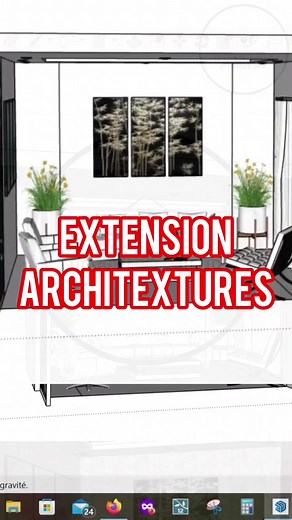 Découverte de l’extension Architextures sur SketchUp ! 🎨✨ Dans cette vidéo, je vous montre comment donner vie à un espace 3D sans rendu, simplement en appliquant des textures réalistes. Suivez les étapes pour transformer un salon blanc en un intérieur chaleureux avec des matériaux bien choisis : bois pour le panneau de séparation, carrelage pour le sol, et des touches de couleurs douces pour le canapé et les fauteuils. Un résultat immersif et visuellement captivant ! 👉 Vous utilisez aussi Arch