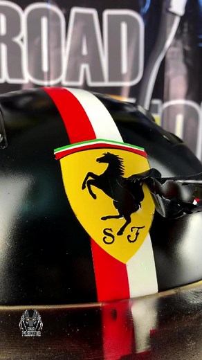 “Revving up style with a custom touch 🏎️✨ Airbrushed this sleek helmet with the iconic Ferrari logo and the name ‘Veloce’ in a glossy black finish. #CustomHelmet #FerrariInspired #VeloceRacing #AirbrushArt #SpeedDemon”