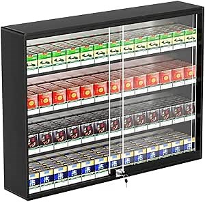 Cigarette Display Case- Wall Mounted Cigarette Rack- Sliding Door With LockCigarette Display Cabinet- 5/10 Pack Of Cigarettes- for Market Store Store Retail ( Color : Black , Size : 80.5x17.3x60cm )