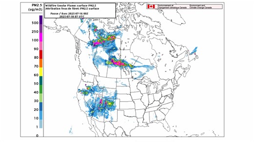 Wildfire smoke map shows intensifying conditions over prairies, N.W.T.