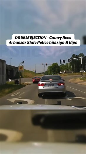 CLASSIC VIDEO FATAL PURSUIT ／ DOUBLE EJECTION - Camry flees Arkansas State Police hits sign & flips #policeofficer #copsoftiktok #fyp #dashcam