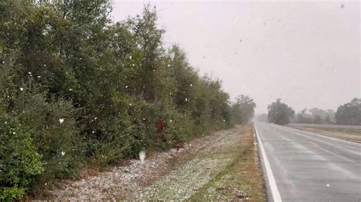 Rare snow falls across the Florida Panhandle in Greenwood, Florida, USA
