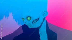 Morphing animation of surreal painting of a deformed face of a bloody zombies drawing. Digital image painted undead man portrait. Halloween backdrop in cartoon style. Stock Video