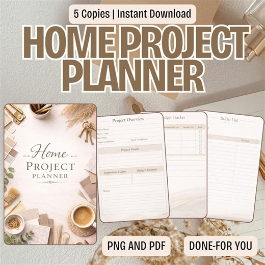 Home Project Planner PDF PNG | Renovation Budget Tracker | DIY Room Makeover Log | Contractor Management | Instant Download - Etsy