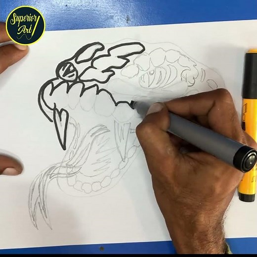 Snake Drawing | How To Draw A Open Mouth Snake With Pencil | Superior Art