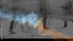 Animation of timelapse with people walking and stock charts on screen Stock Video