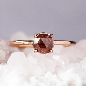 Red Diamond Ring, Rustic Rose Cut Diamond, 14k Rose Gold Hammered Band, Minimalist Engagement Rings - Etsy