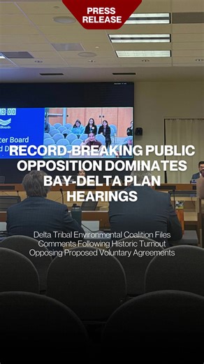 🚨 Record-Breaking Public Opposition Dominates Bay-Delta Plan Hearings Today, the Delta Tribal Environmental Coalition (DTEC), consisting of the Shingle Springs Band of Miwok Indians, Winnemem Wintu Tribe, Little Manila Rising, and Restore the Delta, formally filed public comments in response to the State Water Resources Control Board’s proposed update to the Bay-Delta Plan, following an unprecedented level of public participation opposing the draft update. Thanks to our partners, Shingle Spring