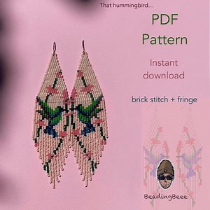 Hummingbird Beaded Earring Pattern: Brick Stitch With Fringe (PDF Download) - Etsy