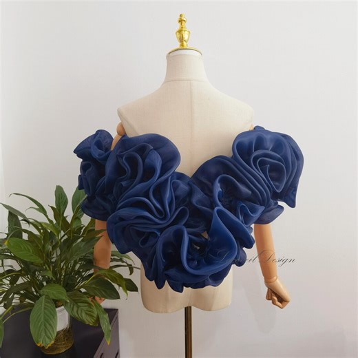 Royal Blue Organza Bicep Cape Shawl Wrap, 3D Flowers Wedding Cape Bridal Arm Cover - Etsy