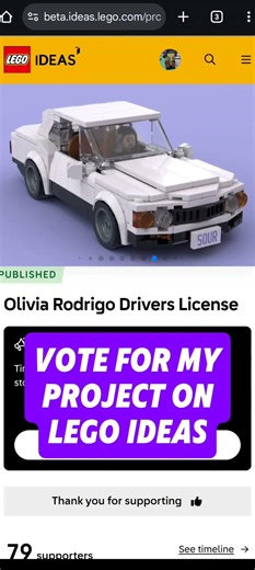 Olivia Rodrigo Drivers License. My Lego Ideas project. Vote, link in my bio. #lego #oliviarodrigo