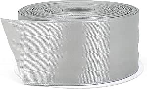 Silver Satin Ribbon - 2 Inch x 50 Yard Roll, Double Face Solid Color, Thick & Durable, 100% Polyester for Gift Wrapping, Crafts, Hair & Decorations