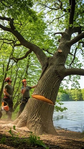 wood cutter cutting old large tree in forest with machine #treetrimming#treeexperts #woodscraft#tree
