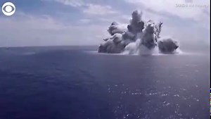 WATCH: The U.S. Navy set off an explosion near the USS Gerald R. Ford aircraft carrier in the Atlantic Ocean June 18. The explosion, viewed from several angles, was part of a “full ship shock trial," which is done near warships to check that they can withstand harsh conditions. | WJZ-TV | CBS Baltimore