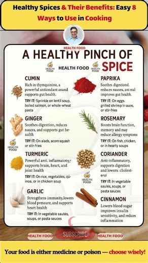 8 Healthy Spices & Their Benefits: Easy Ways to Use in Cooking #HealthySpices #SpicesBenefits