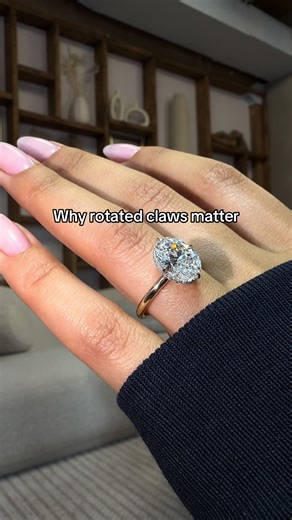 Why rotated claws matter — especially on a 6 carat oval. Rotated claws follow the stone's geometry, not the setting. They: - visually elongate the diamond - reduce bulk at the corners - let light in from the right angles Paired with a split knife-edge shank, the result is balance — even at six carats. Design isn't about adding more. It's about knowing what to remove.