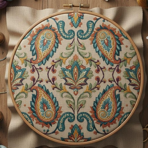 Vintage Teal Paisley Embroidery Pattern, Floral Hoop Art (digital Download) - Etsy