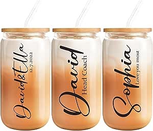 Personalized Glass Tumbler Bridesmaid Cups Custom Names, Floral Team Bride Cups Bridesmaid Proposal Gifts Custom 16 Oz Glass Cups Set with Lid and Straw for Bridal Wedding Bachelorette Party