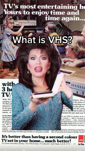 Taipei on Instagram: "Some of you may not remember VHS, but I do! Video Description: Taipei is a drag queen wearing 1980s inspired makeup, a teased up dark brown hairstyle, and beaded teal gown. She stands in front of a pink background. She describes the history of home video, leading up to the rise and fall of VHS, while showing vintage ads to illustrate her points. #vhs #vhstapes #80snostalgia #filmhistory #80s"