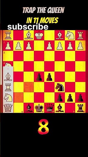 Trap the queen in 11 moves.#chess