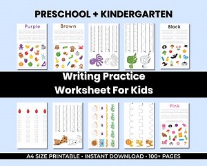 Writing Practice Worksheets Printable | 100 Page Kids Handwriting Workbook | Preschool & Kindergarten Learning PDF Homeschool - Etsy