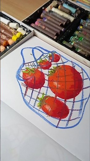 how to draw tomatoes with oil pastel