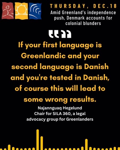 Native America Calling on Instagram: "Najannguaq Hegelund says the tests to determine a parent’s competency are biased against Greenland’s Inuit population, leading to the disproportionate number of Greenlandic children taken away from their mothers. Listen to today’s show (and all other past shows) on the Native America Calling podcast or website. #GreenlandIndependence #StopFKU #ColonialViolence"