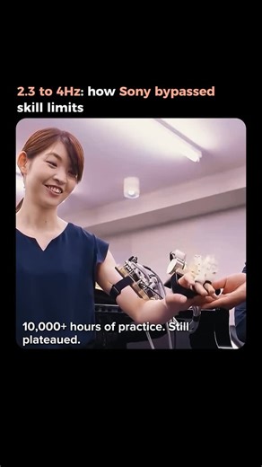 Luminica | AI & Tech Demos on Instagram: "🎹 Sony just solved the ceiling effect that stops experts cold. You practice piano for 10,000+ hours. You max out. More practice doesn’t help—your brain hits a performance wall. Sony Computer Science Labs built an exoskeleton that moves your fingers at 4Hz while you stay completely passive. Your baseline? 2.3 keystrokes per second. After one 30-minute session, conservatory-trained pianists broke through their plateau. They played faster than ever before.