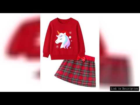 Christmas girl set unicorn print red round neck sweatshirt and plaid skirt set outdoor casual autumn