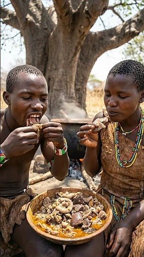 Hadzabe Tribe Cooking and Eating Offal 🔥🍲 | Primitive African Tribal Food