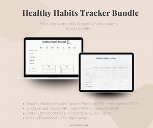 Healthy Habits Tracker Bundle - Weekly & 31-day | Minimalist Habit Planner| Fillable PDF   Printable (goodnotes-friendly) | Productivity - Etsy