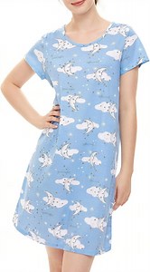 FOREEMME Women's Nightgown Cotton Sleepshirts Short Sleeve Nightshirt Loose Comfy Pajama Blue Moon L