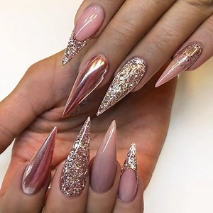 Mauve Pink Blush Beige Gel Sparkle Nail Design Long Stiletto Press-on Tips Gloss - Etsy