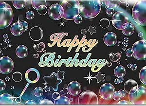 Glitter Bubble Happy Birthday Photo Banner Girl Summer Bubble Bash Party Decoration Photography Backdrop 7x5ft Cake Table Banner