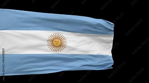 Argentina national flag waving seamless looped with luma matte on a black background, slow motion.