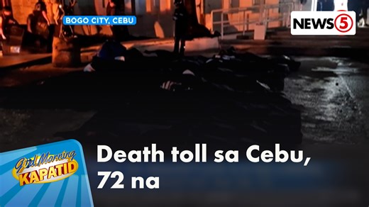 BOGO CASUALTIES UPDATE Pumalo na sa 72 ang nasawi at higit 200 ang sugatan matapos ang mapaminsalang magnitude 6.9 na lindol sa Cebu. Sa epicenter ng lindol sa Bogo City, daan-daang residente pa rin ang natutulog sa labas dahil sa aftershock. | via John Aroa For more latest stories, visit us at www.news5.com.ph | News5