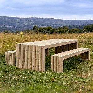 Slatted Wooden Garden Table Set - Contemporary Design | Available in 4 Sizes - Etsy UK