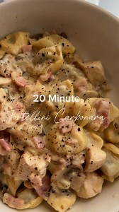 20 Min Tortellini Carbonara 💕This is a quick, easy, delicious, minimal, family friendly dinner perfect for busy weeknights! 1 onion diced150grams bacon diced400grams mushrooms sliced500 chicken breast diced2 tablespoons crushed garlic1 tub of carbonara sauce - I’m using Latina Fresh but any of your choice150mls of cooking cream - if you want the sauce thinner or need it to go further for a large amount of people Pack of choice of tortellini - I’m using a 625g pack veal tortelliniStart boiling w