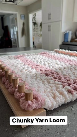 EXPANDABLE Chunk Yarn Loom - Two sizes available a medium up to 55 inch working width or a large up to 72 inch working width. Add on a 10 peg extension for more width. FREE tutorial with purchase. Made in the USA 🇺🇸 out of red oak. To purchase click here ➡️ https://www.quiltingdelights.com/shop/c/p/Chunky-Yarn-Loom---HM-x87759878.htm #chunkyblanket #chunkyknit #chunkyyarn #loomknitting | Heather McCloskey
