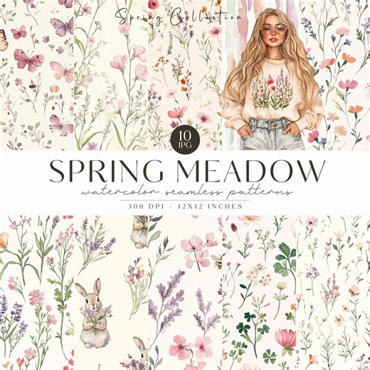 Floral Patterns, Cute Floral Background, Meadow Flowers, Romantic Seamless Pattern, Repeating Pattern, Digital Download, Commercial Use - Etsy