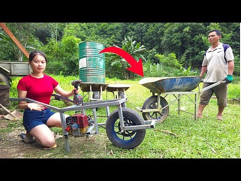 How We Built a One-Wheel Wheelbarrow from an Oil Drum and Lawn Mower | DIY Single Wheel Cart