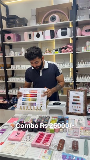 Cash On Delivery available on Instagram: "Combo Rs 25000/- 68 nail polish box Venalisa cat eye Drill UV lamp Hand rest with mat All in one brush Acrylic brush Dotting tool Art brush Chrome packet Cuticle cutter Tip cutter Stones Multi stones 2 tip box Pearls Foil Dust brush Mixing pallet Cuticle softner Removing lotion 2 acrylic 2 gel Primer Dehydrated Cuticle oil Blooming gel Spider gel black-white Carving gel black-white Metalic golden - silver Beauty nail accessories Pearl chrome Pat paint ge