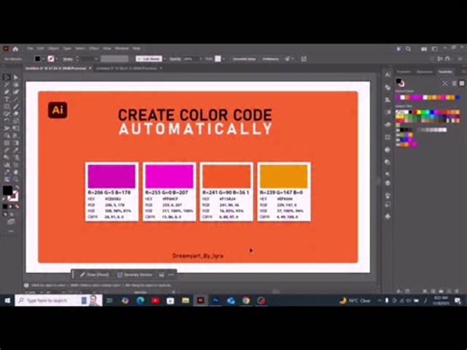 Iqra Iqbal | Graphic designer |Dreamy_Art _gallery4 on Instagram: "How to Generate Color Codes Automatically in Illustrator In this tutorial, I’ll show you how to automatically generate color codes in Adobe Illustrator using Swatches. Just select your artwork, open the Swatches panel, and create a new color group. Illustrator will automatically detect and organize your colors — giving you RGB, HEX, and CMYK codes for each one. #illustratortutorial #colortips #colorpalette #graphicdesign #dreamya