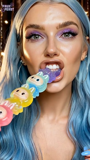 1.1M views · 1K reactions | Tried Labubu Tanghulu today and I’m honestly obsessed: crunchy sugar shell, jelly core, and faces too cute to bite… almost. ✨ Each one cracked perfectly under the first bite. Glossy, glass-like sweetness that melted instantly. Somehow sour, fruity, and slightly evil in the best way. Would you eat one or just stare at them forever?  #asmr #tanghulu #oddlysatisfying #foodart #labubu #satisfying | Faux Feast | Facebook