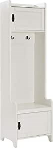 Crosley Furniture Fremont Hall Tree with Storage Cabinets and Coat Rack Hooks for Hanging, Distressed White