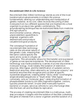 Recombinant DNA Worksheet for Sub-Plan or Classwork & Homework